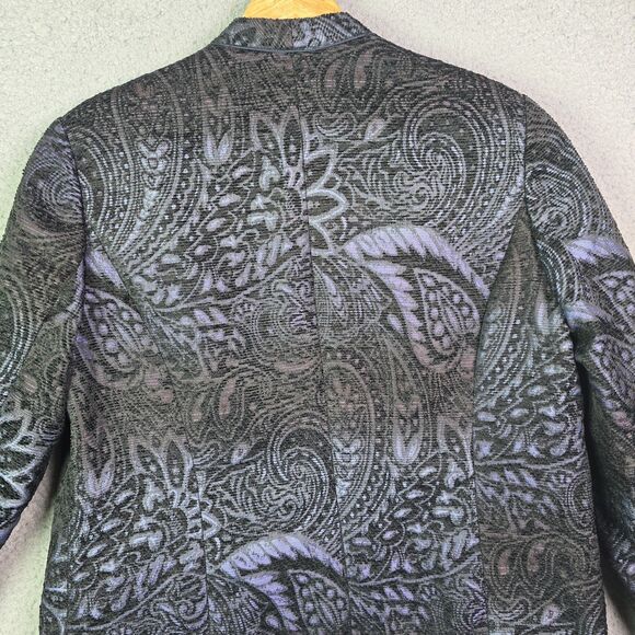 Coldwater Creek Black Purple Tapestry Jacquard Open Blazer Jacket M - Picture 10 of 13